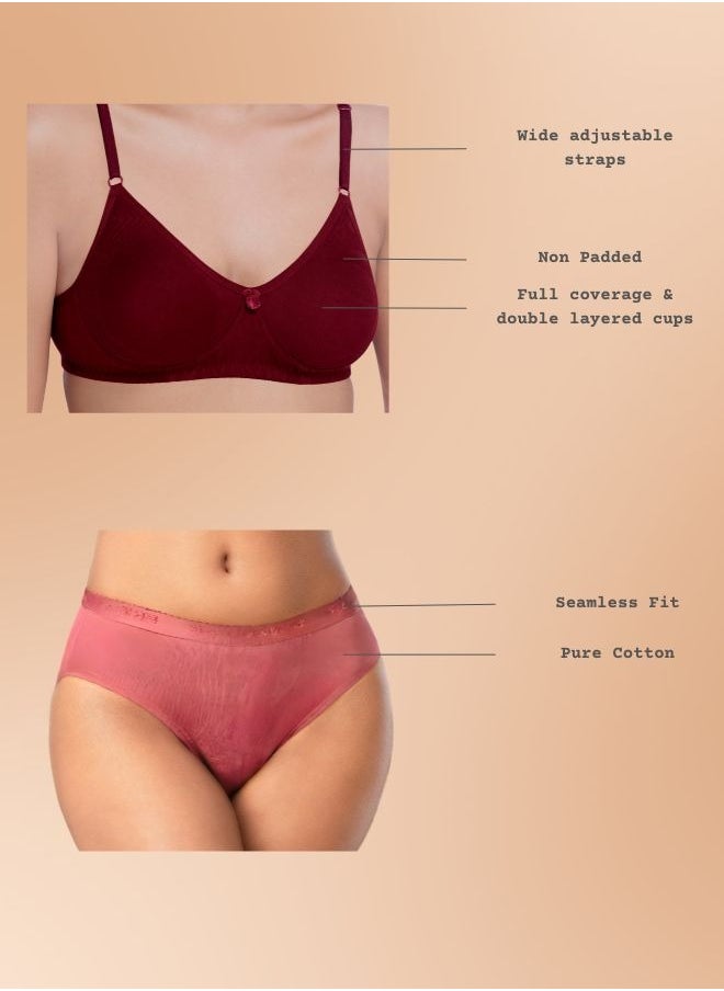 Brida Ladies Innerwear Everyday Non-Padded Bra -Style Plus & Women's Cotton Solid Panties - Full Coverage, Breathable Comfort, Seamless Fit - Bella (Colours & Print may Vary)
