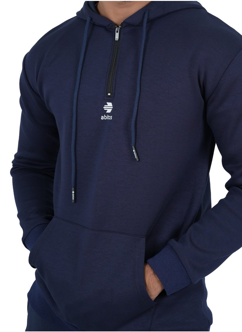 Men’s Cotton Sweatshirt Hoodie, Blue – Comfortable Pull-Over for Winter