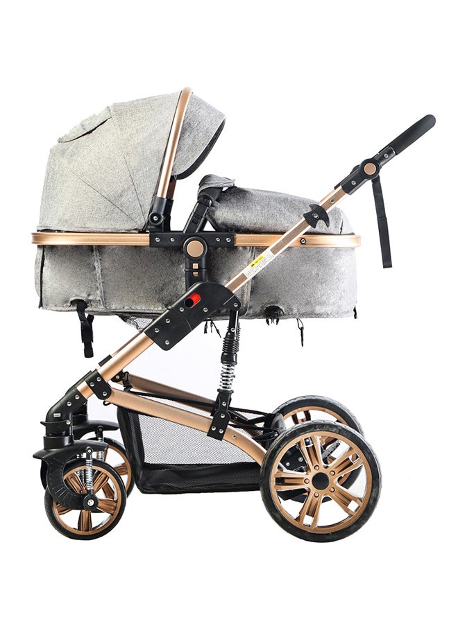 3 In1 Pram Stroller Sleeping Bassinet And Extra Wide Seat With Wide Canopy, Spill Proof Mat - Grey