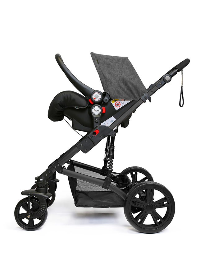 3 In1 Pram Stroller Sleeping Bassinet And Extra Wide Seat With Wide Canopy, Spill Proof Mat - Grey