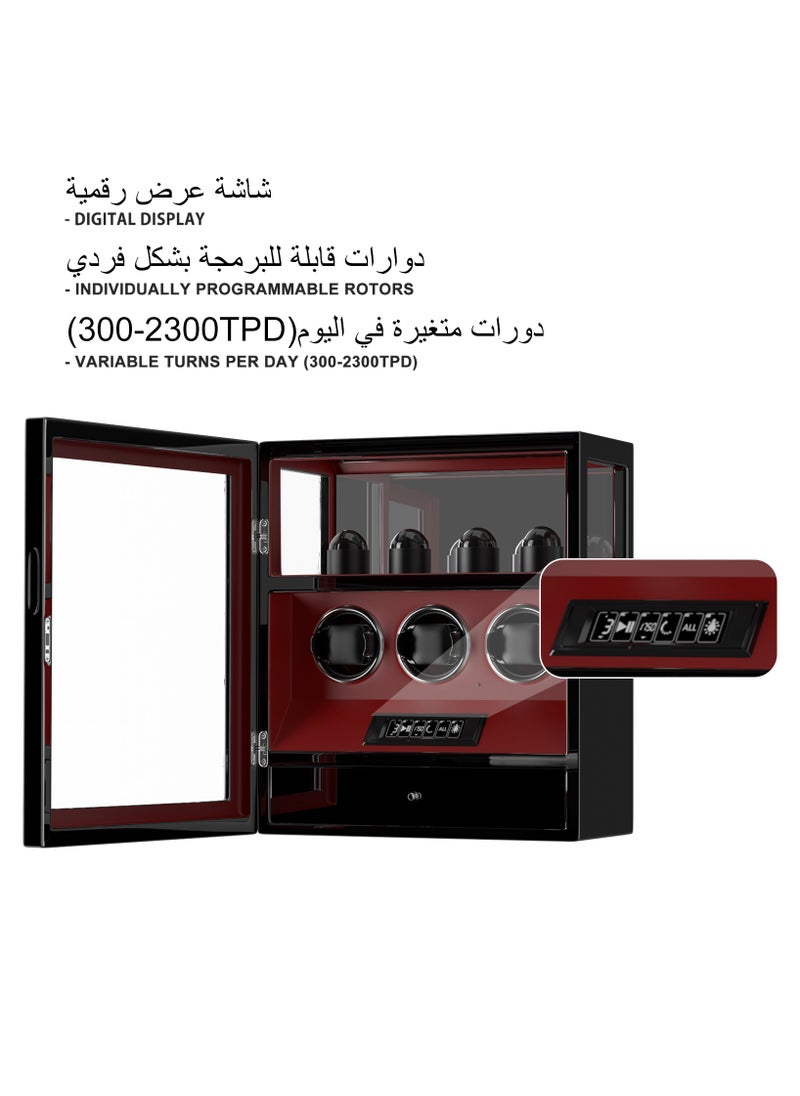 Fingerprint Lock 3 in 1 Watch Winder for 3 Automatic Watch With Digital Display, Multifunctional TPD, Spring Watch Pillow, Super Quiet Motor, White LED Light, 4 Extra Watches Storage and Jewellery Storage Drawer