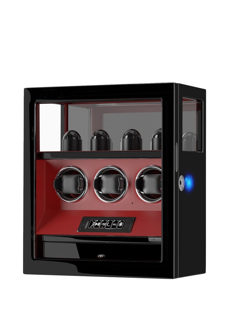 Fingerprint Lock 3 in 1 Watch Winder for 3 Automatic Watch With Digital Display, Multifunctional TPD, Spring Watch Pillow, Super Quiet Motor, White LED Light, 4 Extra Watches Storage and Jewellery Storage Drawer