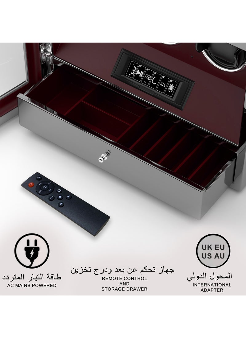 Fingerprint Lock 3 in 1 Watch Winder for 3 Automatic Watch With Digital Display, Multifunctional TPD, Spring Watch Pillow, Super Quiet Motor, White LED Light, 4 Extra Watches Storage and Jewellery Storage Drawer