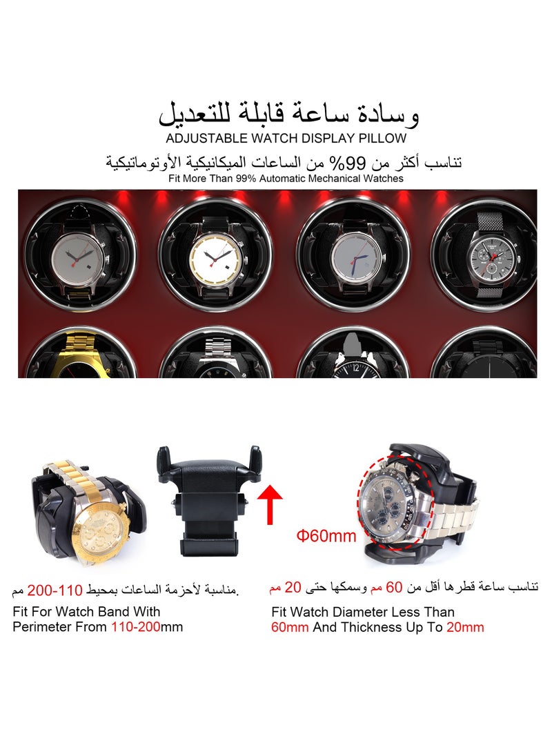 3 in 1 Watch Winder for 8 Automatic Watches with 6 Extra Watches Storage, White LED Light, 4 Rotation Modes, key lock and Jewelry Drawer for Men and Women