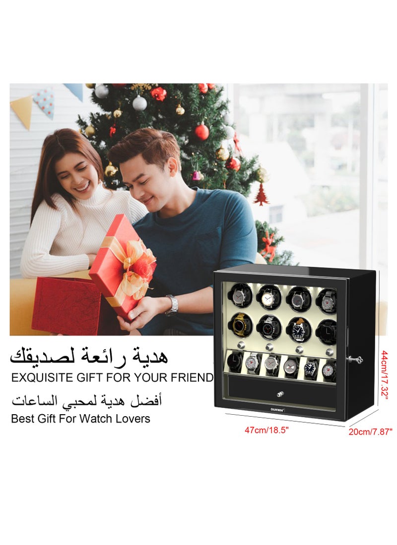 3 in 1 Watch Winder for 8 Automatic Watches with 6 Extra Watches Storage, White LED Light, 4 Rotation Modes, key lock and Jewelry Drawer for Men and Women