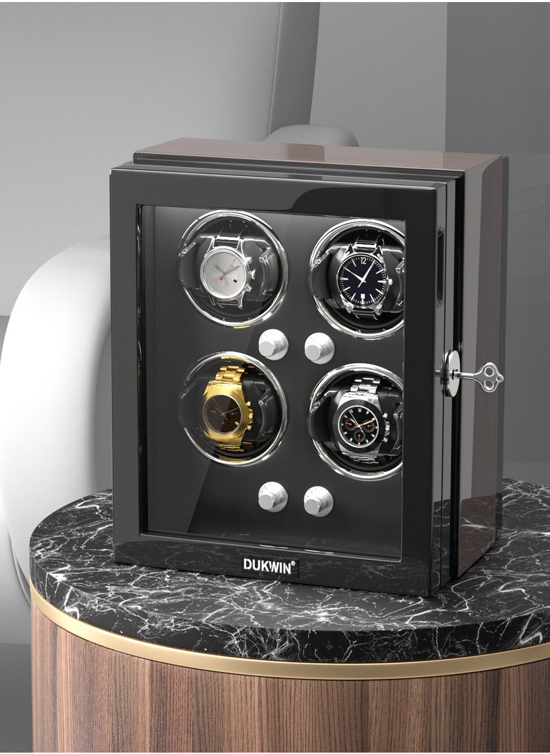 Watch Winder 4 Automatic Watch With Key Lock, 4 Rotation Modes, LED Light, Adjustable Watch Pillow, Dual Power Supply and Japanese Super Quiet Motor for Watch Lover