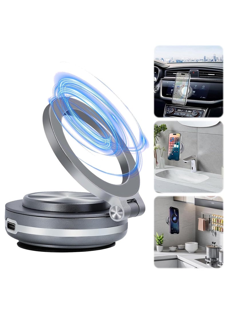 Electric Vacuum Magnetic Car Phone Mount, 360° Rotating Magnetic Phone Holder, Strong Magnetic Grip for Car Kitchen Mirro Gym Bath Shower Compatible with iPhone Android