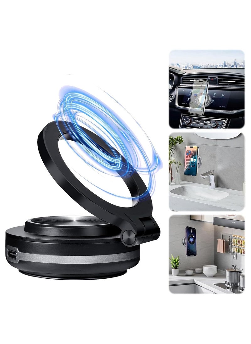 Electric Vacuum Magnetic Car Phone Mount, 360° Rotating Magnetic Phone Holder, Strong Magnetic Grip for Car Kitchen Mirro Gym Bath Shower Compatible with iPhone Android