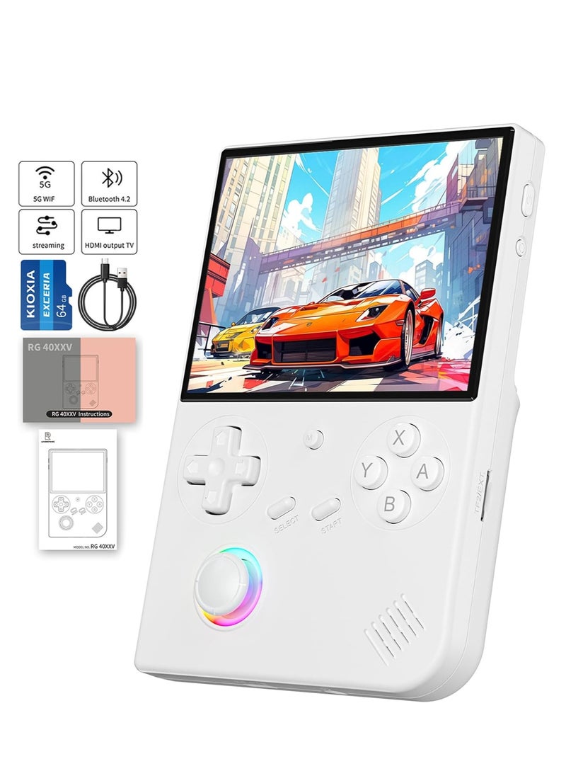 RG40XXV Handheld Game Console 4.0 Inch IPS TF Card With 10000+ Games 3200mAh 6+Hours Battery Support Wireless Network(64G White)