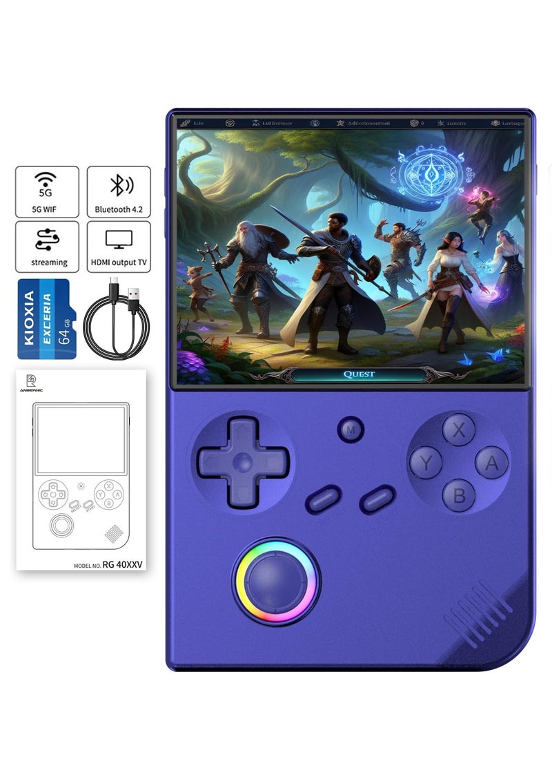RG40XXV Handheld Game Console 4.0 Inch IPS TF Card With 10000+ Games 3200mAh 6+Hours Battery Support Wireless Network(64G Blue)