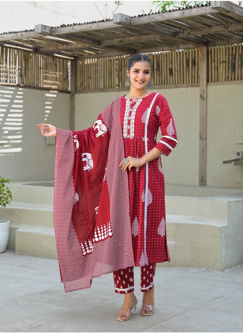 Pure Cotton Kurta Pant Dupatta Set with Bag Red Color | Indian Dress for Women | Traditional Dress Salwar Kameez Kurti Pant Dupatta Set | Ready to Wear Ethnic Kurta Set