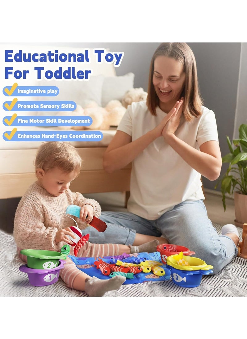 Fishing Game Baby Toy from 2 Years, Montessori Toy for Toddlers 2+, Educational Fishing Game for Motor Skills, Number Counting & Color Sorting Toys, Stacking Cups & Shape Learning Toys, Safe Washable Materials for Early Brain Development, Pre-school Educational Toy for Kids, Baby Gyms & Playmats with Storage Bags