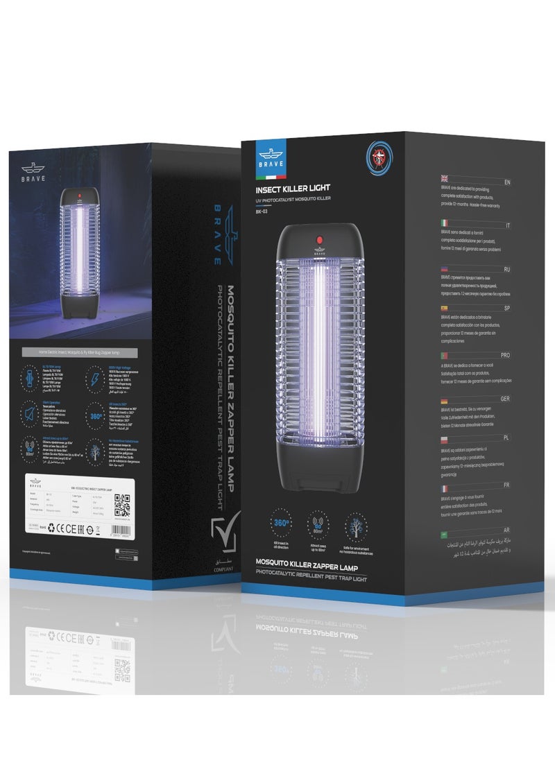 Powerful Electric Insect Killer Bug Zapper 10W Mosquito Lamp & Fly Trap with Interchangeable UV Tube, Effective for Mosquitoes, Moths, Flies & Flying Insects, Perfect for Bedroom, Kitchen, Patio, Balcony, Restaurant, School, and More - Reliable Mosquito Killer & Insect Control for Indoor and Outdoor Use, Durable Design (Black)