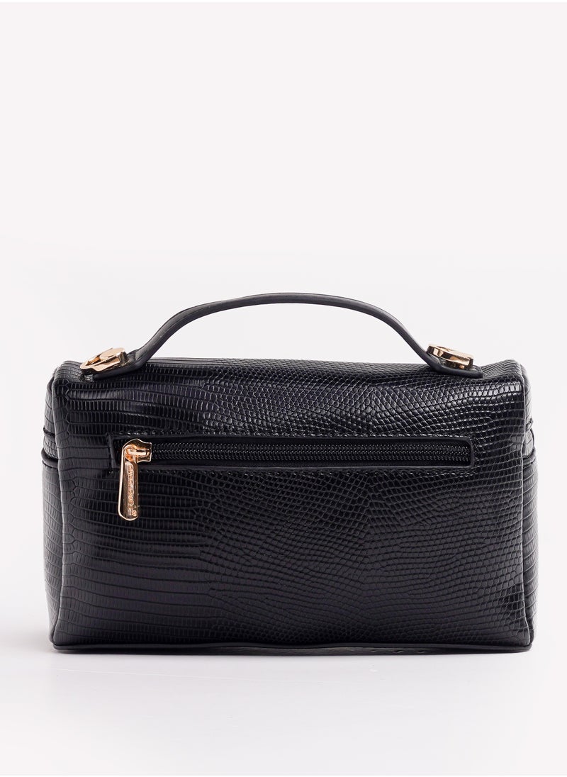 David Jones- Box Vernis Bag for Women model cm6954- Vertical Vernis Cross body Bag with 360 zipper- Croco styled Leather Makeup bag- The David Jones Beauty Bag for everyone