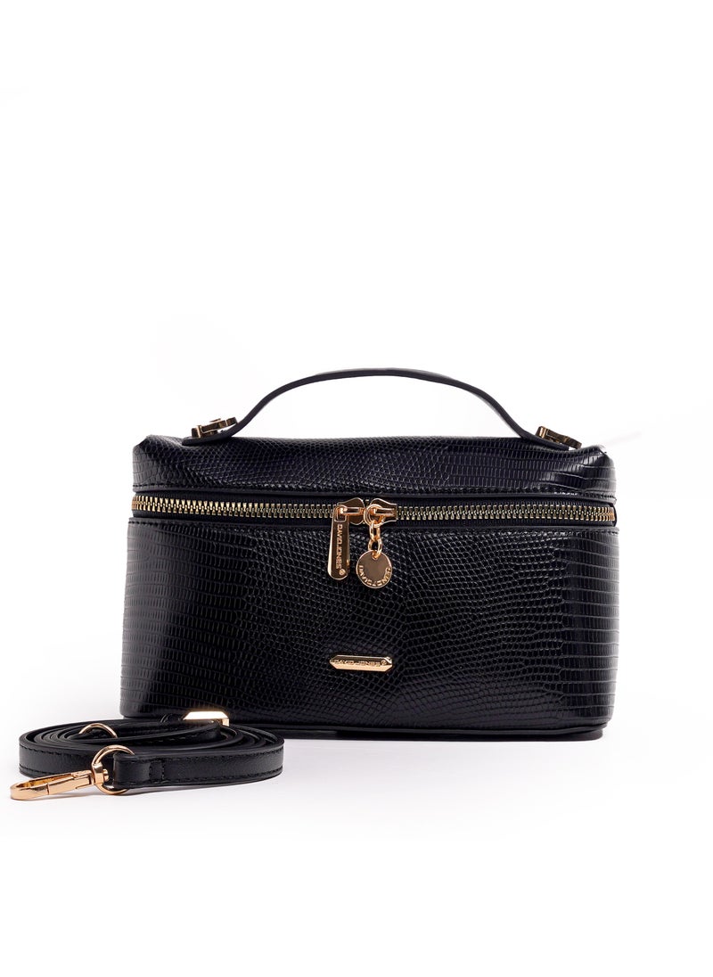 David Jones- Box Vernis Bag for Women model cm6954- Vertical Vernis Cross body Bag with 360 zipper- Croco styled Leather Makeup bag- The David Jones Beauty Bag for everyone