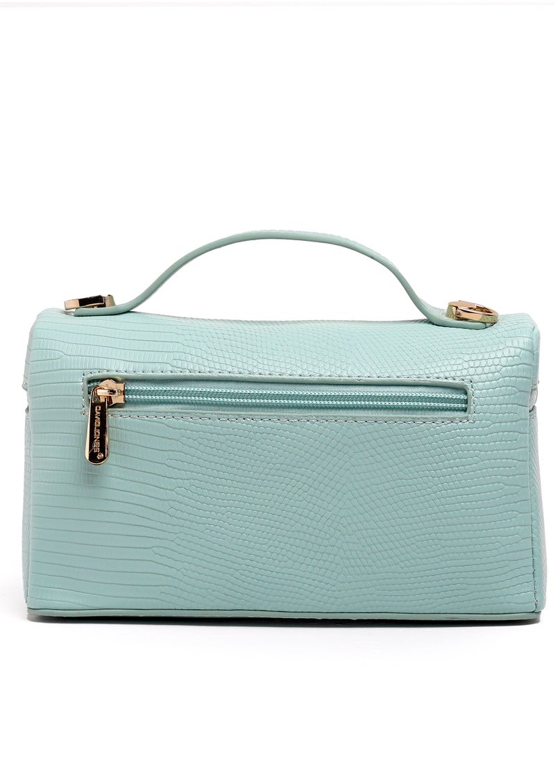 David Jones- Box Vernis Bag for Women model cm6954- Vertical Vernis Cross body Bag with 360 zipper- Croco styled Leather Makeup bag- The David Jones Beauty Bag for everyone