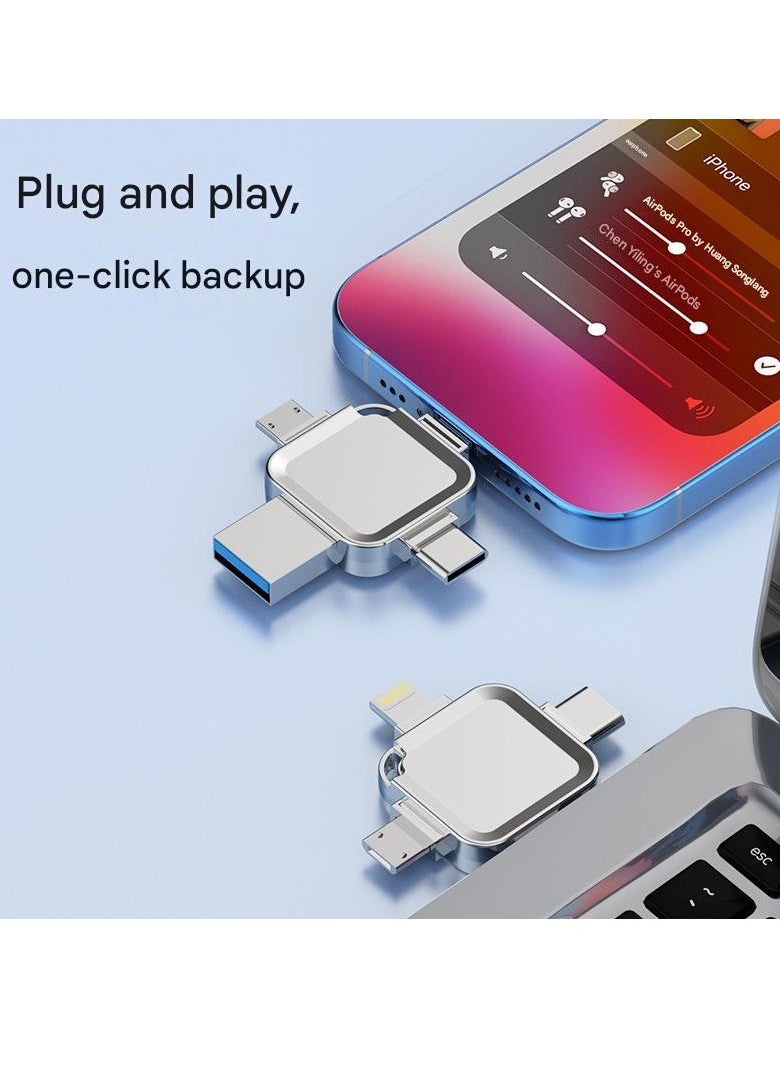 4-in-1 Cross-shaped 8GB USB Flash Drive with Micro USB and Type-C Ports, Compatible with Android Smartphones, iPhone, iPad, MacBook, and Laptops