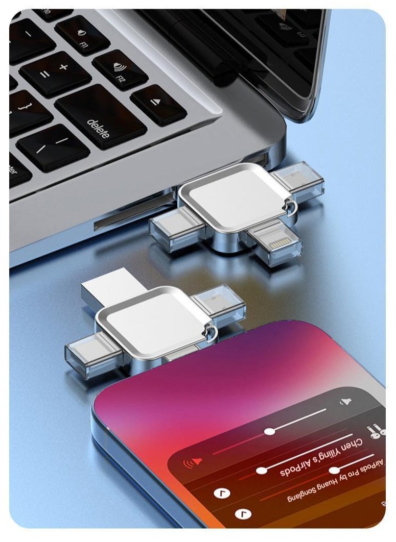 4-in-1 Cross-shaped 8GB USB Flash Drive with Micro USB and Type-C Ports, Compatible with Android Smartphones, iPhone, iPad, MacBook, and Laptops