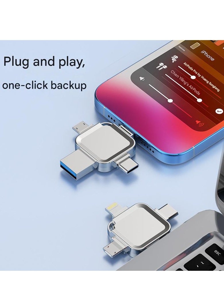 4-in-1 Cross-shaped 8GB USB Flash Drive with Micro USB and Type-C Ports, Compatible with Android Smartphones, iPhone, iPad, MacBook, and Laptops