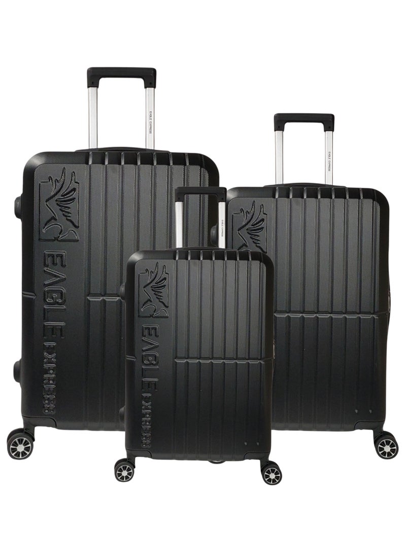 AURA ABS HARD TROLLEY 20,24,28 inch 3 Piece Set BLACK