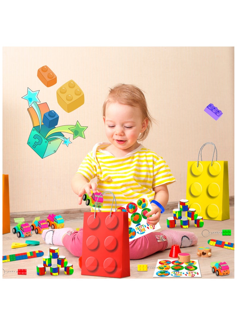 Building Block Birthday Party Favors for 12 Guests, 62 Pcs Building Blocks Party Favors Set Building Block Favor Bags etc Building Block Themed Party Favors