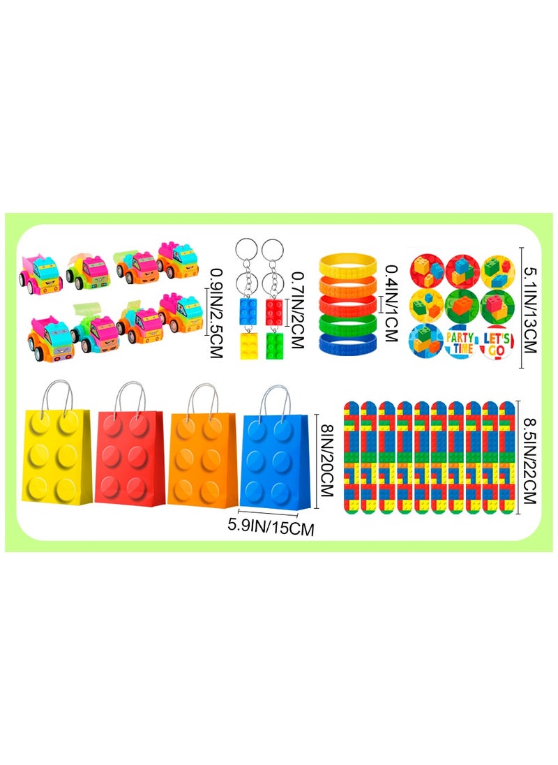 Building Block Birthday Party Favors for 12 Guests, 62 Pcs Building Blocks Party Favors Set Building Block Favor Bags etc Building Block Themed Party Favors