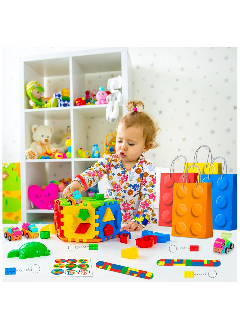 Building Block Birthday Party Favors for 12 Guests, 62 Pcs Building Blocks Party Favors Set Building Block Favor Bags etc Building Block Themed Party Favors