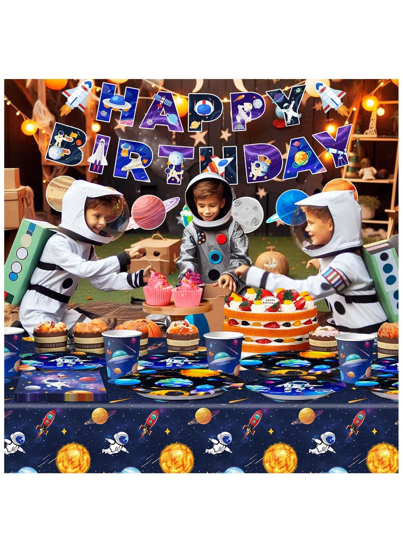 Space Theme Tableware, Outer Space Birthday Party Supplies - Space Party Plates Napkins Tablecloth Banner Garland etc Outer Space Tableware for Space Birthday Decorations & Space Party Decorations