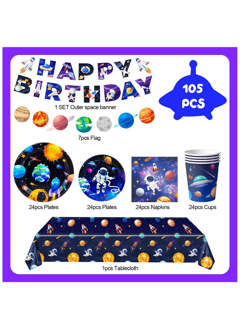 Space Theme Tableware, Outer Space Birthday Party Supplies - Space Party Plates Napkins Tablecloth Banner Garland etc Outer Space Tableware for Space Birthday Decorations & Space Party Decorations