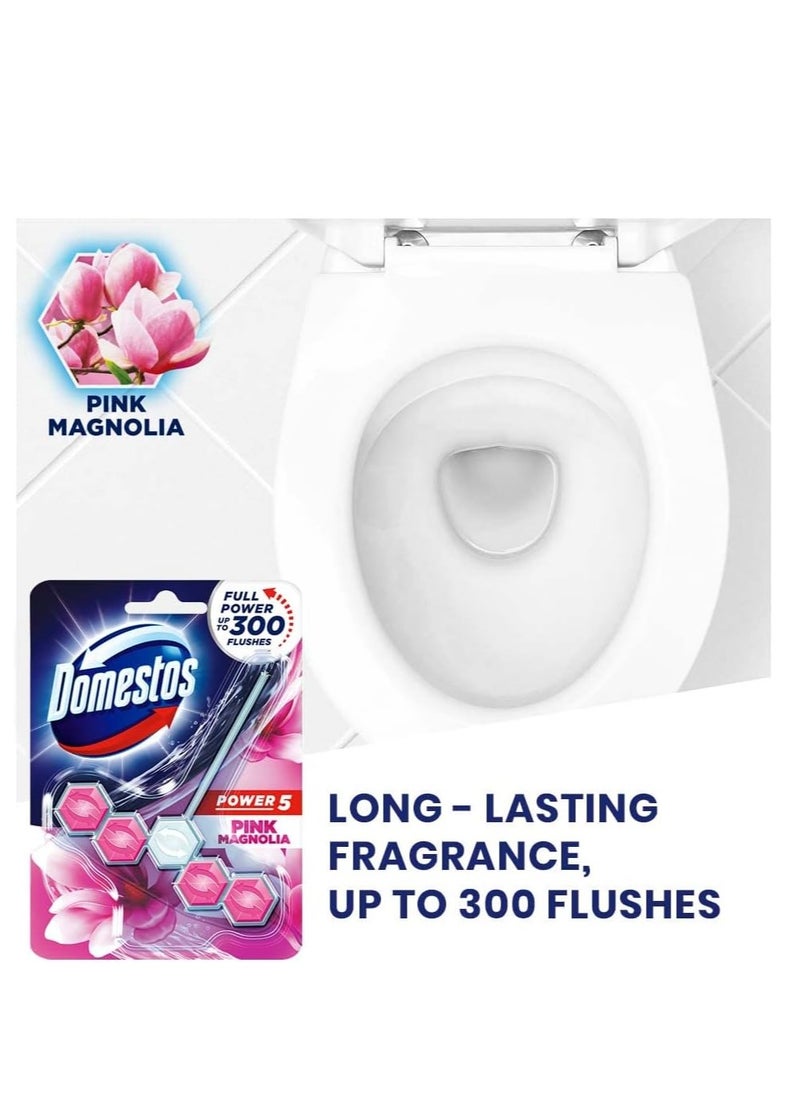 Domestos Toilet Rim Block, Pink Magnolia, Gives Long Lasting Fragrance and Removes Limescales, Provides Hygiene & Shine, 2x55gms
