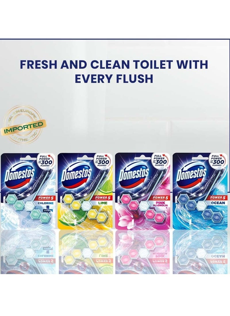 Domestos Toilet Rim Block, Pink Magnolia, Gives Long Lasting Fragrance and Removes Limescales, Provides Hygiene & Shine, 2x55gms