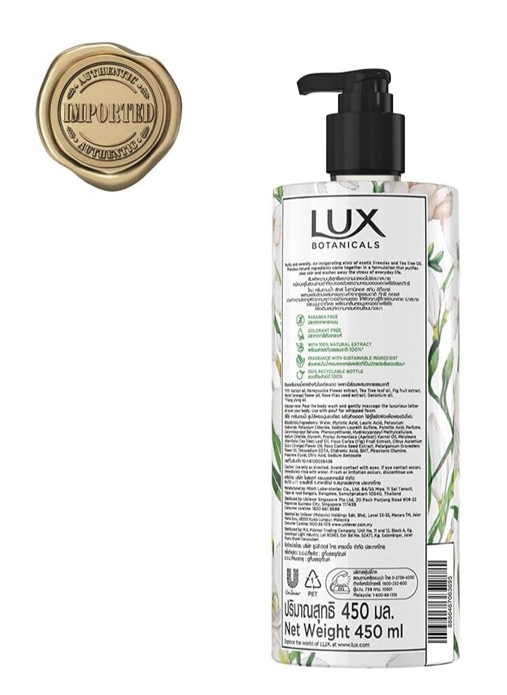 Lux Botanicals Skin Detox Body Wash (450mL) with Freesia & Tea Tree Oil Extracts For Women |100% Natural Extracts | Purifying & Gentle Shower Gel For Nourished & Revived Skin | Refreshing Fragrance | No Parabens