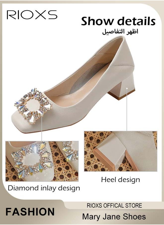 Low Heel Court Shoes with Squared-off Toe, Shiny Rhinestone Chunky Heel Shoes, Classic Versatile Closed-toe Chunky Heel Shoes with Non-slip Rubber Outsole and Soft Insole, Perfect for Elevating Your Status at Work, Parties, Interviews, Weddings and More