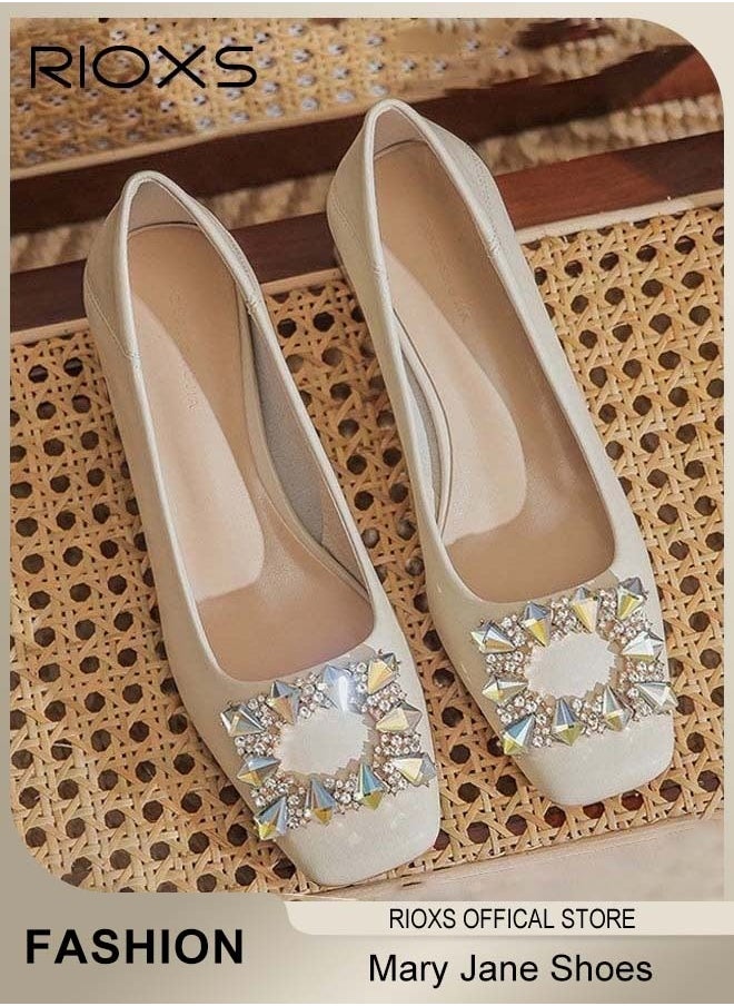 Low Heel Court Shoes with Squared-off Toe, Shiny Rhinestone Chunky Heel Shoes, Classic Versatile Closed-toe Chunky Heel Shoes with Non-slip Rubber Outsole and Soft Insole, Perfect for Elevating Your Status at Work, Parties, Interviews, Weddings and More