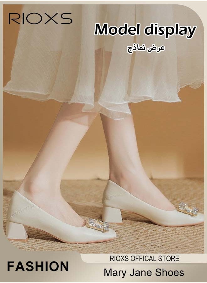 Low Heel Court Shoes with Squared-off Toe, Shiny Rhinestone Chunky Heel Shoes, Classic Versatile Closed-toe Chunky Heel Shoes with Non-slip Rubber Outsole and Soft Insole, Perfect for Elevating Your Status at Work, Parties, Interviews, Weddings and More