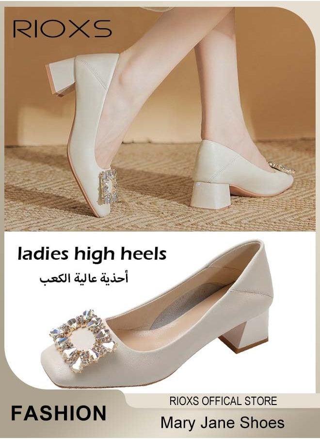 Low Heel Court Shoes with Squared-off Toe, Shiny Rhinestone Chunky Heel Shoes, Classic Versatile Closed-toe Chunky Heel Shoes with Non-slip Rubber Outsole and Soft Insole, Perfect for Elevating Your Status at Work, Parties, Interviews, Weddings and More