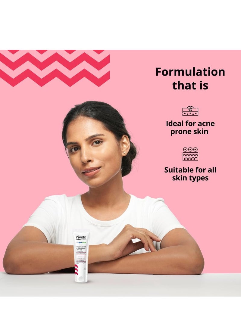 Rivela Dermascience Anti-Acne Gel (30mL) By Cipla | For Active Acne, Oil Control, Smooth and Supple Skin | With Salicylic Acid & Hyaluronic Acid | For Men and Women