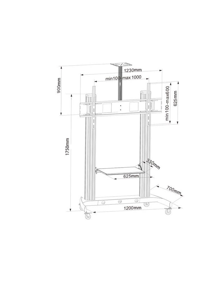 Heavy Duty Mobile TV Cart for TVs up to 150 kg, Heavy-Duty Steel Construction, Adjustable Height for Optimal Viewing, Additional AV Support Shelf up to 20 kg, Heavy-Duty Locking Casters for Stability | TF-T1800B