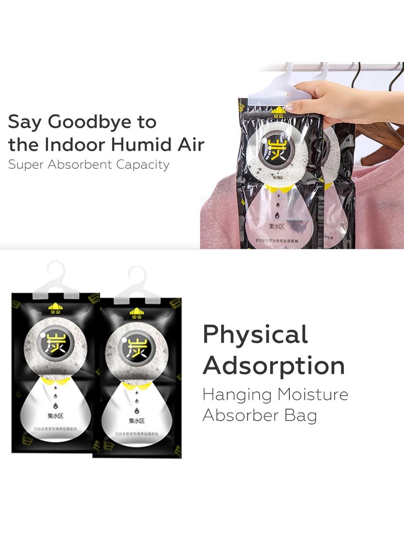 200ml x 12pack Moisture Absorbers Bags Calcium Chloride & Activated Carbon 12 Pack, Hanging Closet Dehumidifier Bags & Odor Eliminator for Bathroom Basement Kitchen Wardrobes Car Livingroom