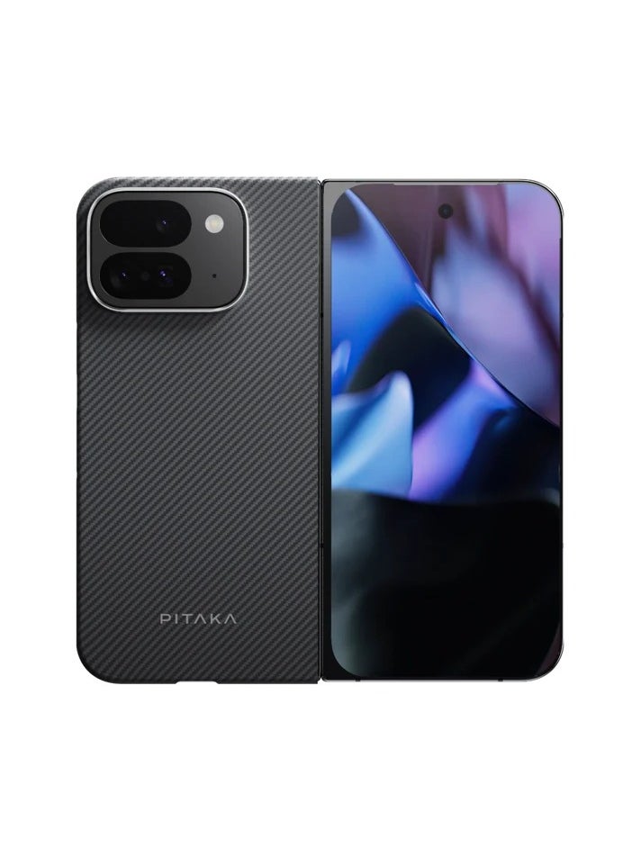 PITAKA PItaka Google Pixel 9 Series Case, Slim & Light Pixel Fold Case MagSafe, Aramid Fiber Made [MagEZ Case 5 - Fusion Weaving Black/Grey] (Pixel 9 Pro Fold)