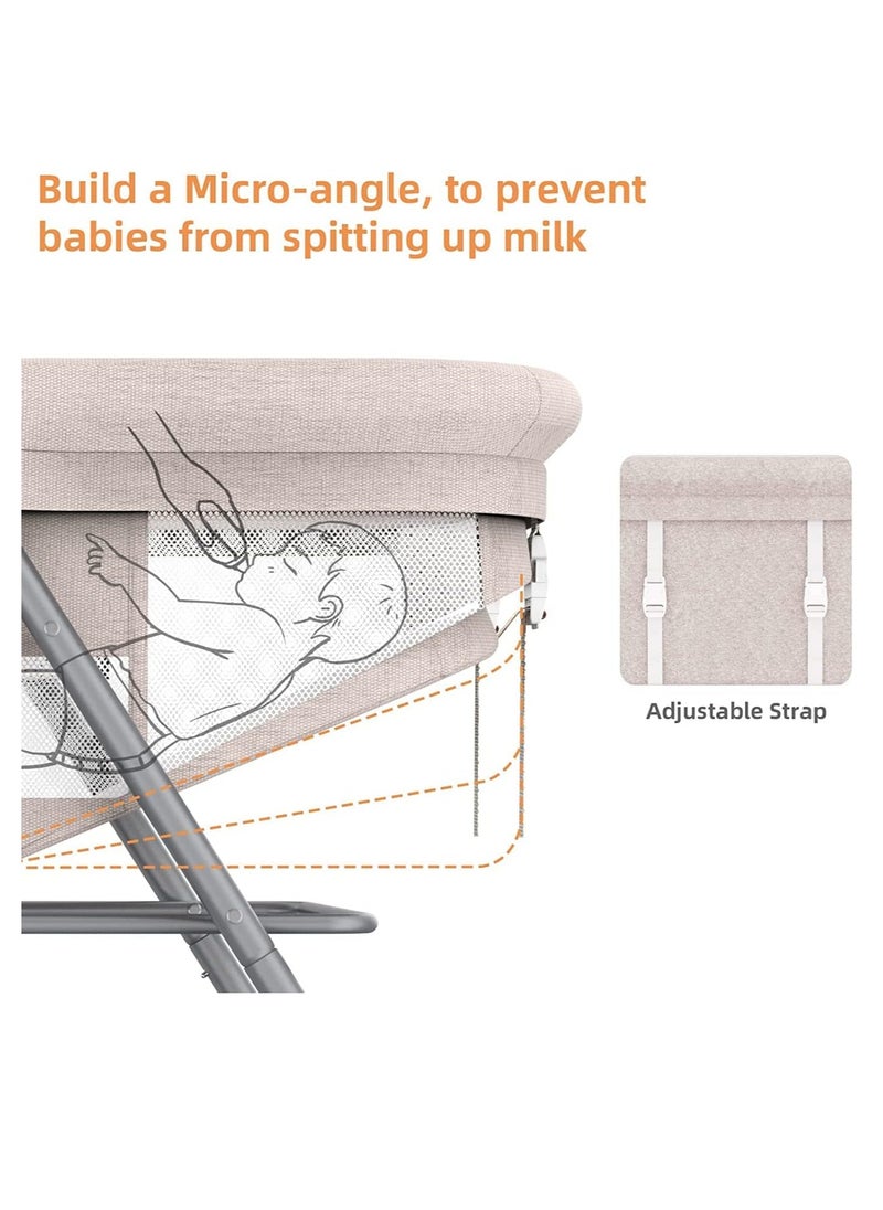 Portable Movable Crib, Foldable, Baby Bassinet with Mosquito Shade Net, Storage Basket and Memory Foam Mattress (Khaki)