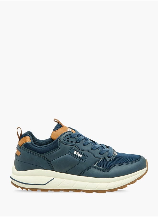 Mens Panelled Lace-Up Low Ankle Sneakers With Pull Tabs