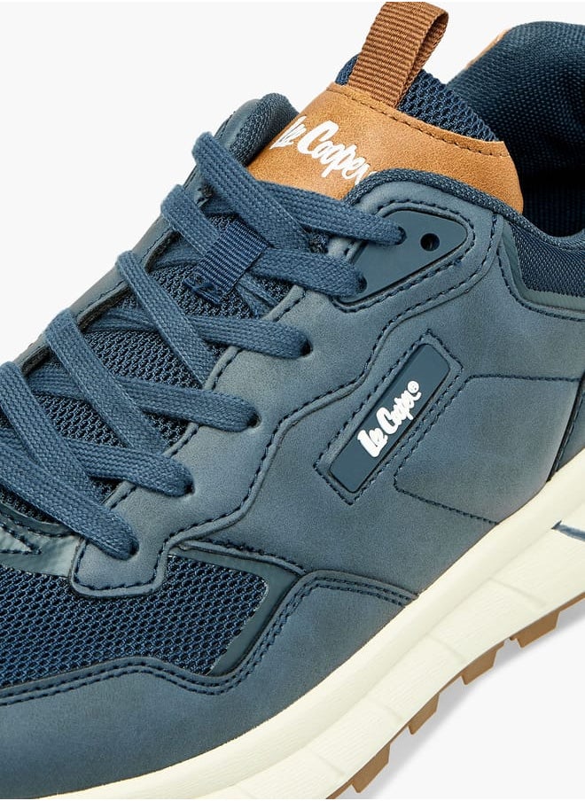 Mens Panelled Lace-Up Low Ankle Sneakers With Pull Tabs