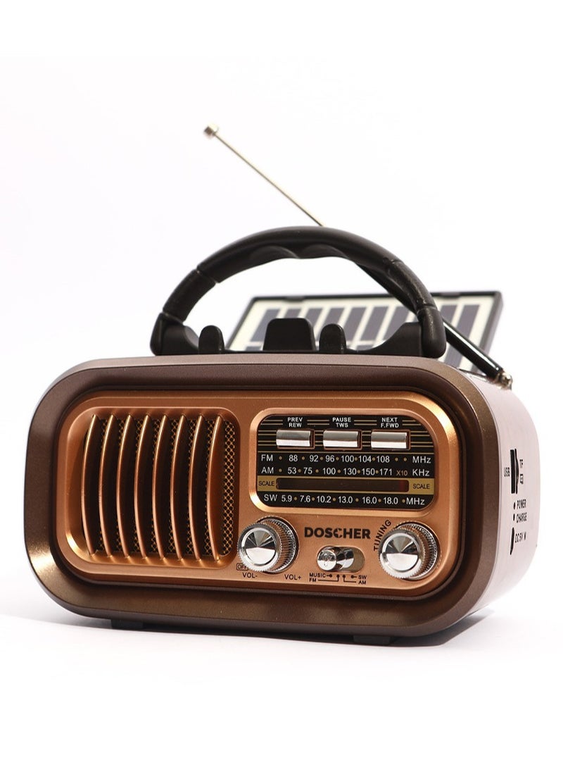 Small Retro Vintage Radio with Bluetooth,Portable Transistor Radio AM FM SW with Best Sound,Excellent Reception,Support TF Card USB MP3 Player,USB or Solar Charging