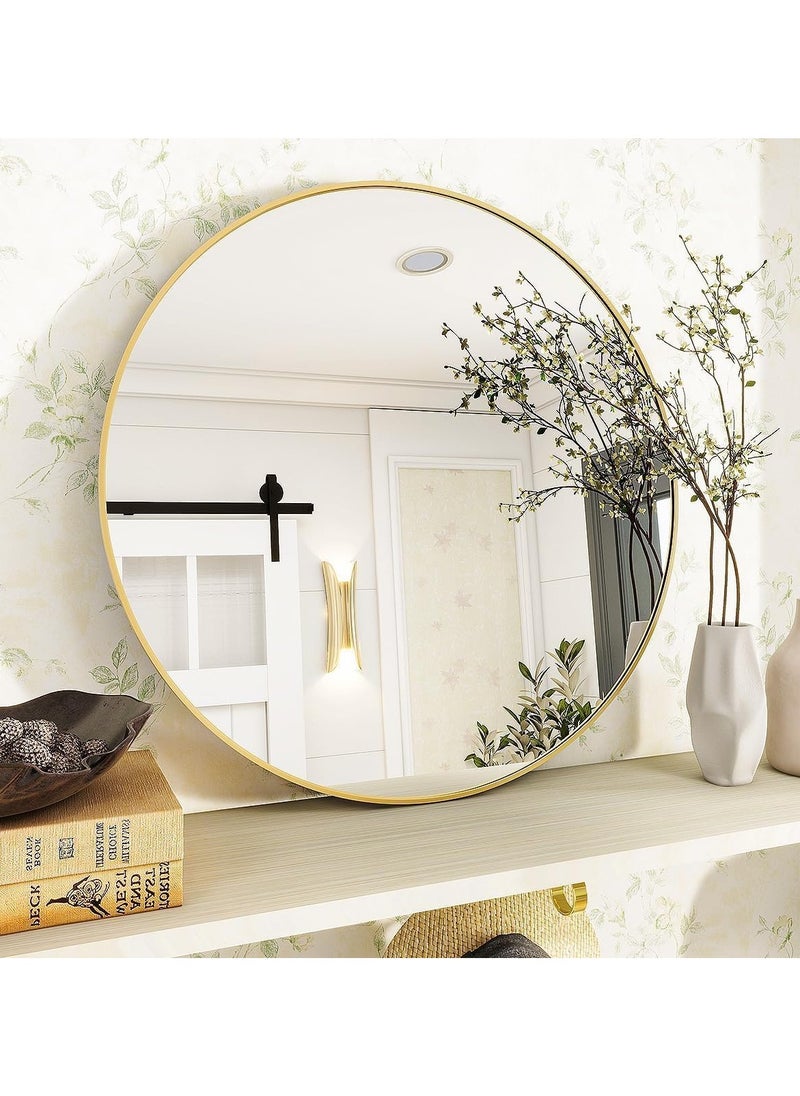 Round Bathroom Mirror, 24 inch Circle Dressing Mirror, Round Wall Mirror with Simple Metal Frame, Modern Round Hanging Mirror for Bathroom, Hallway, Living Room (Gold)