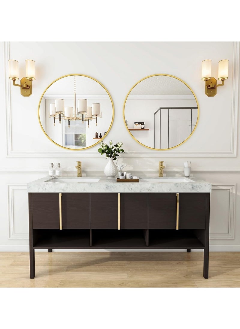 Round Bathroom Mirror, 24 inch Circle Dressing Mirror, Round Wall Mirror with Simple Metal Frame, Modern Round Hanging Mirror for Bathroom, Hallway, Living Room (Gold)