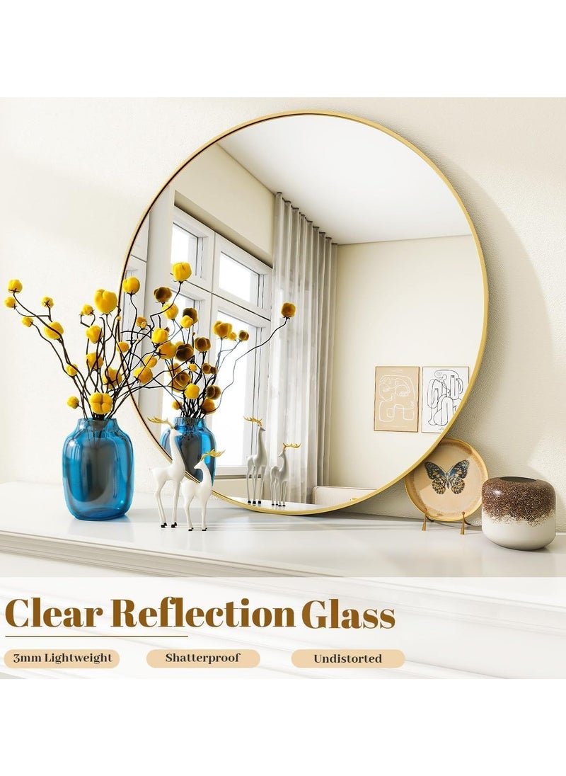 Round Bathroom Mirror, 24 inch Circle Dressing Mirror, Round Wall Mirror with Simple Metal Frame, Modern Round Hanging Mirror for Bathroom, Hallway, Living Room (Gold)