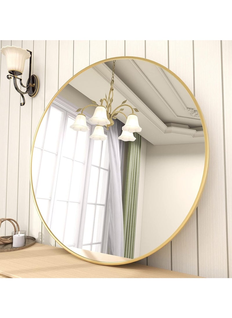 Round Bathroom Mirror, 24 inch Circle Dressing Mirror, Round Wall Mirror with Simple Metal Frame, Modern Round Hanging Mirror for Bathroom, Hallway, Living Room (Gold)