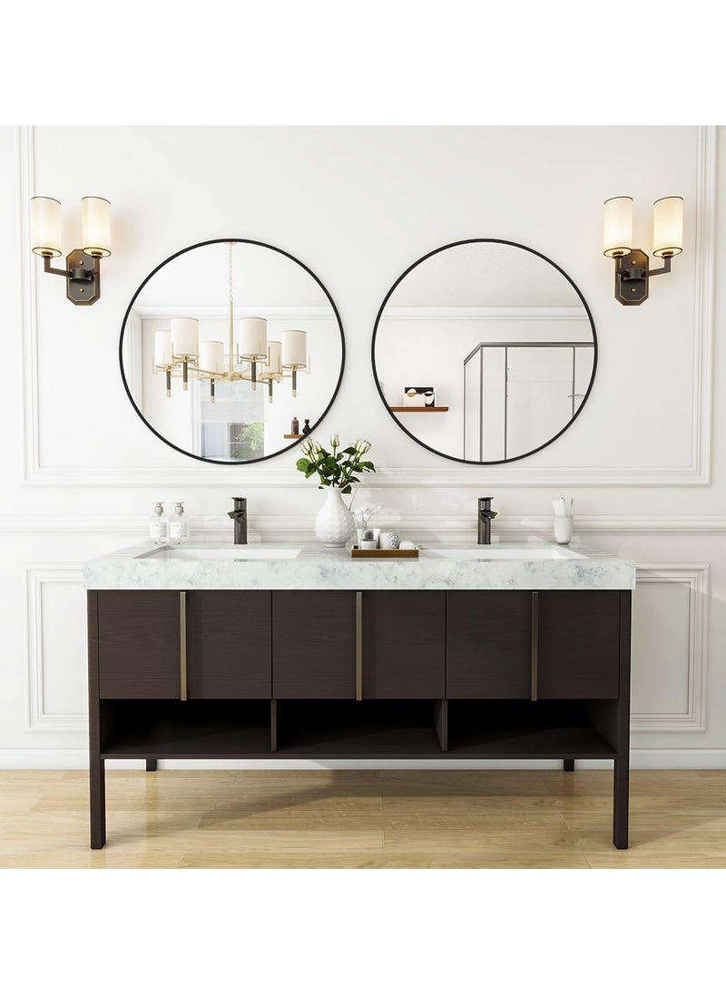 Round Bathroom Mirror, 24 inch Circle Dressing Mirror, Round Wall Mirror with Simple Metal Frame, Modern Round Hanging Mirror for Bathroom, Hallway, Living Room (Black)