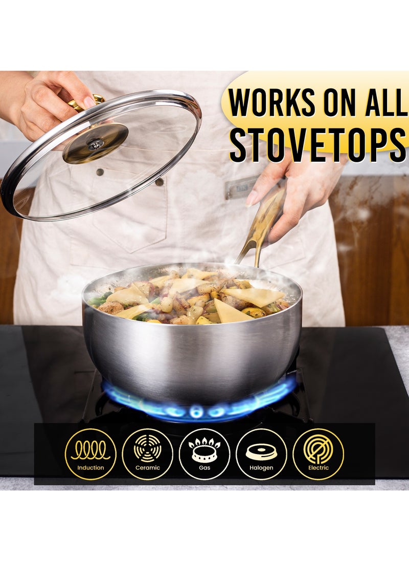 Saucepan with Lid, Thick Bottom Sauce Pan Stainless Steel Saucepan with Cover, Nonstick Sauce Pot, Induction Compatible